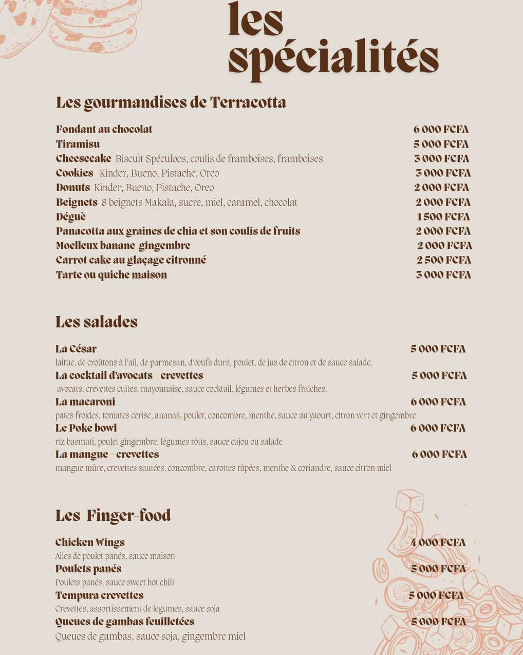 Carte Terracotta — Les spécialités