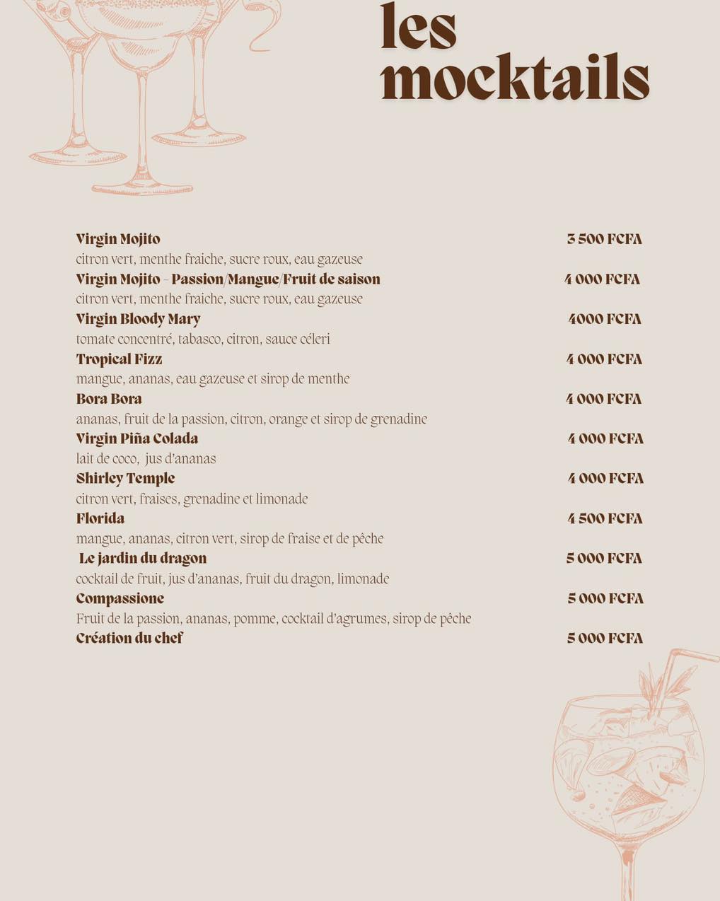 Carte Terracotta — Les mocktails